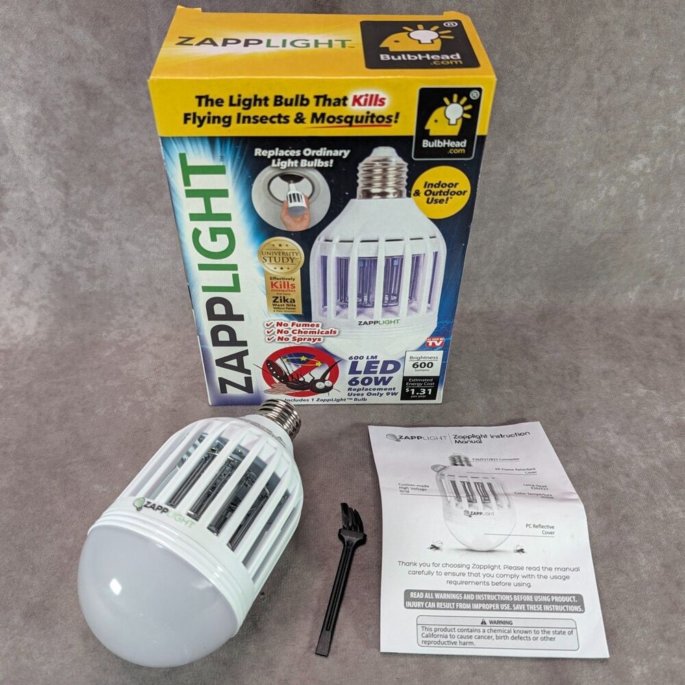 ZappLight BulbHead LED Bug Zapper Light Bulb 60W Mosquito Killer Indoor Outdoor